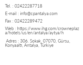 Crowne Plaza Antalya iletiim bilgileri
